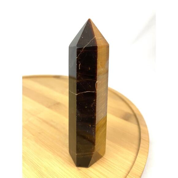 Yellow Tiger Eye Obelisk Crystal 5" Tall Natural Healing Stone Tower 213g - Picture 8 of 16